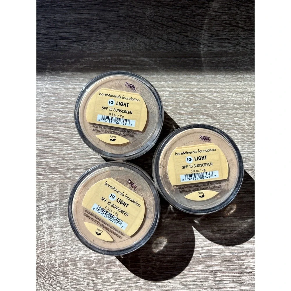 RARE LOT OF 3❗️i.d. bare Minerals Foundation 9g 0.3 Oz SPF 15 Light 1G